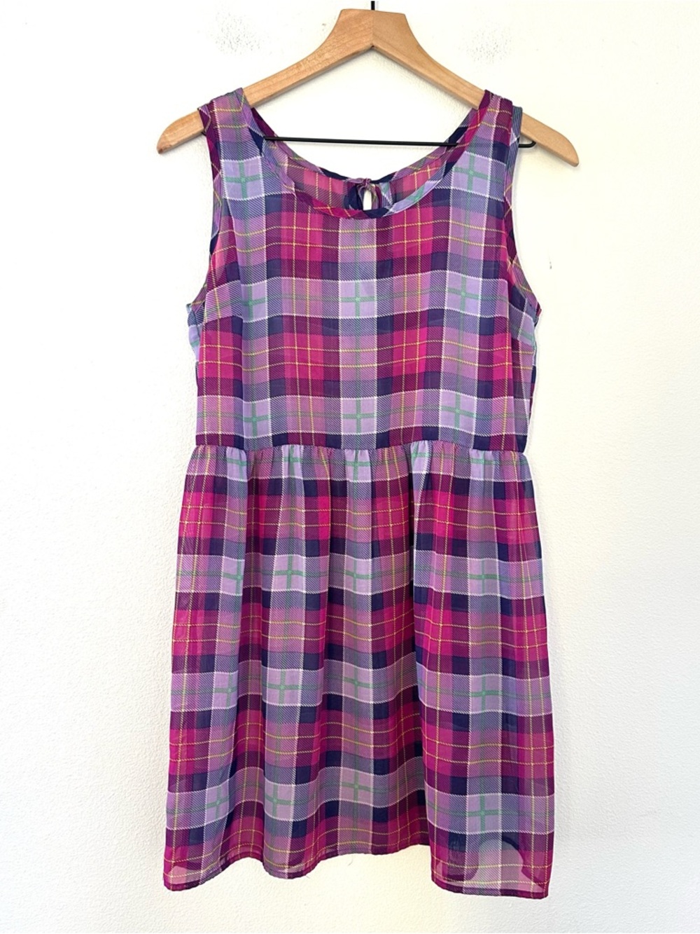 Vintage 90s Plaid Sheer Dress Purple Pink Short Tartan Fairy Whimsical Festival